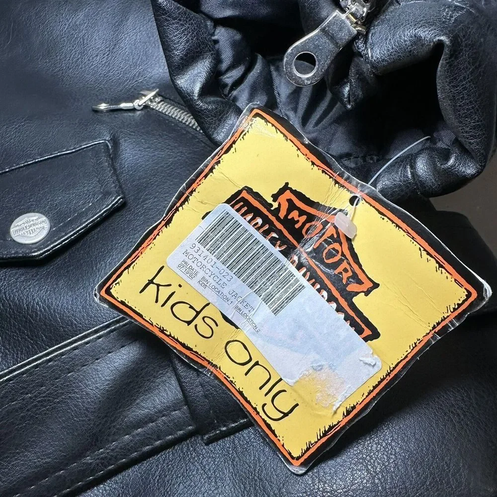 00s Harley Davidson Motor Cycles Faux Leather Motor Cycle Jacket Sz L 16-18 kids